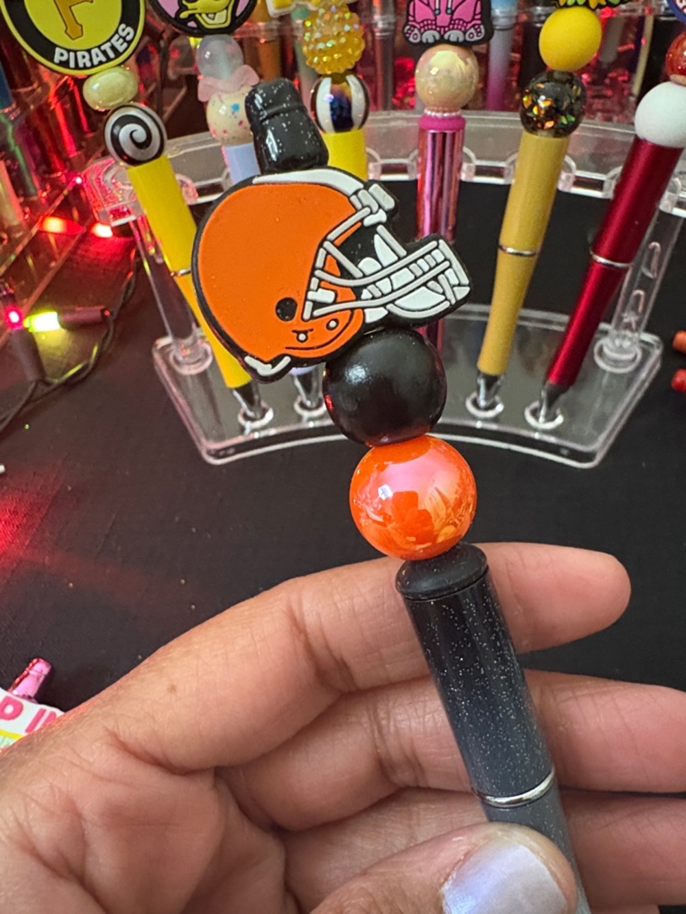Black & Orange Football Helmet Beaded Pen - Unbranded
